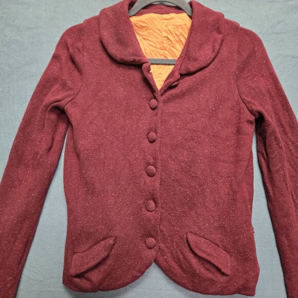 Vintage Style Y2K Preppy Academia Burgundy Cardigan Jacket Lace Cuffs & Button F - Picture 5 of 10